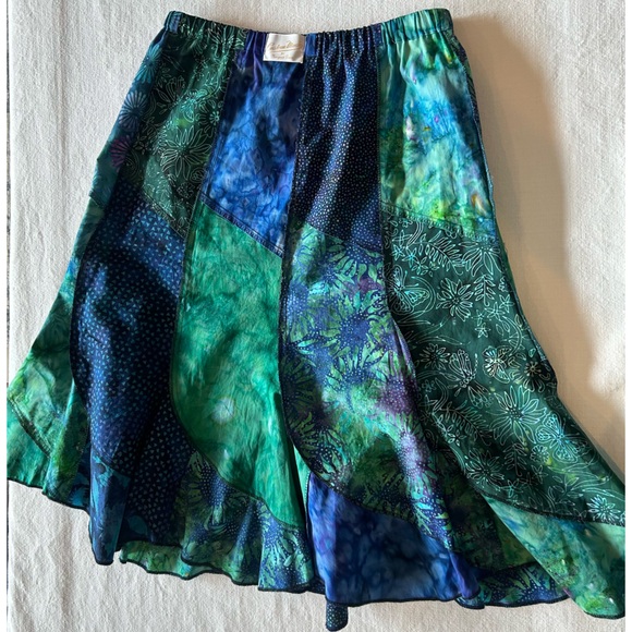 Handmade Asymmetrical Blue Green Fit Flare Fairycore Patchwork Midi Skirt Size M - Picture 11 of 12
